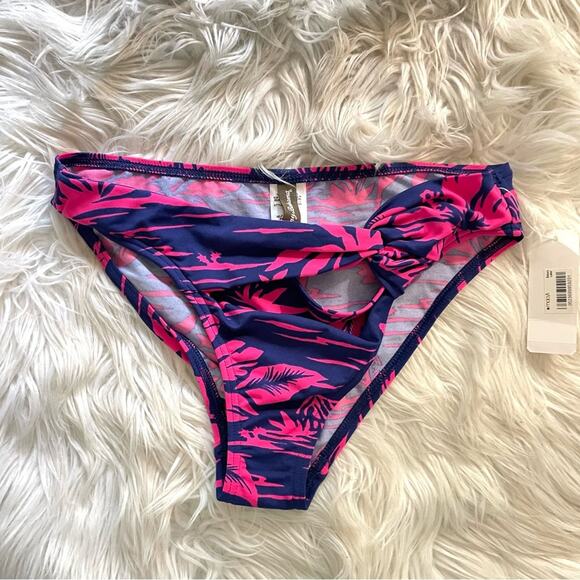 Tommy Bahama Sugar Shack Pink Blue Twist Front hipster bikini swim bottoms S new - Picture 2 of 9